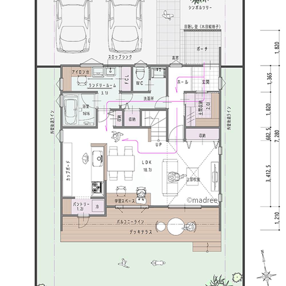 2階は眠るだけのリラックス空間、コンパクトな回遊動線で家事が完結する家