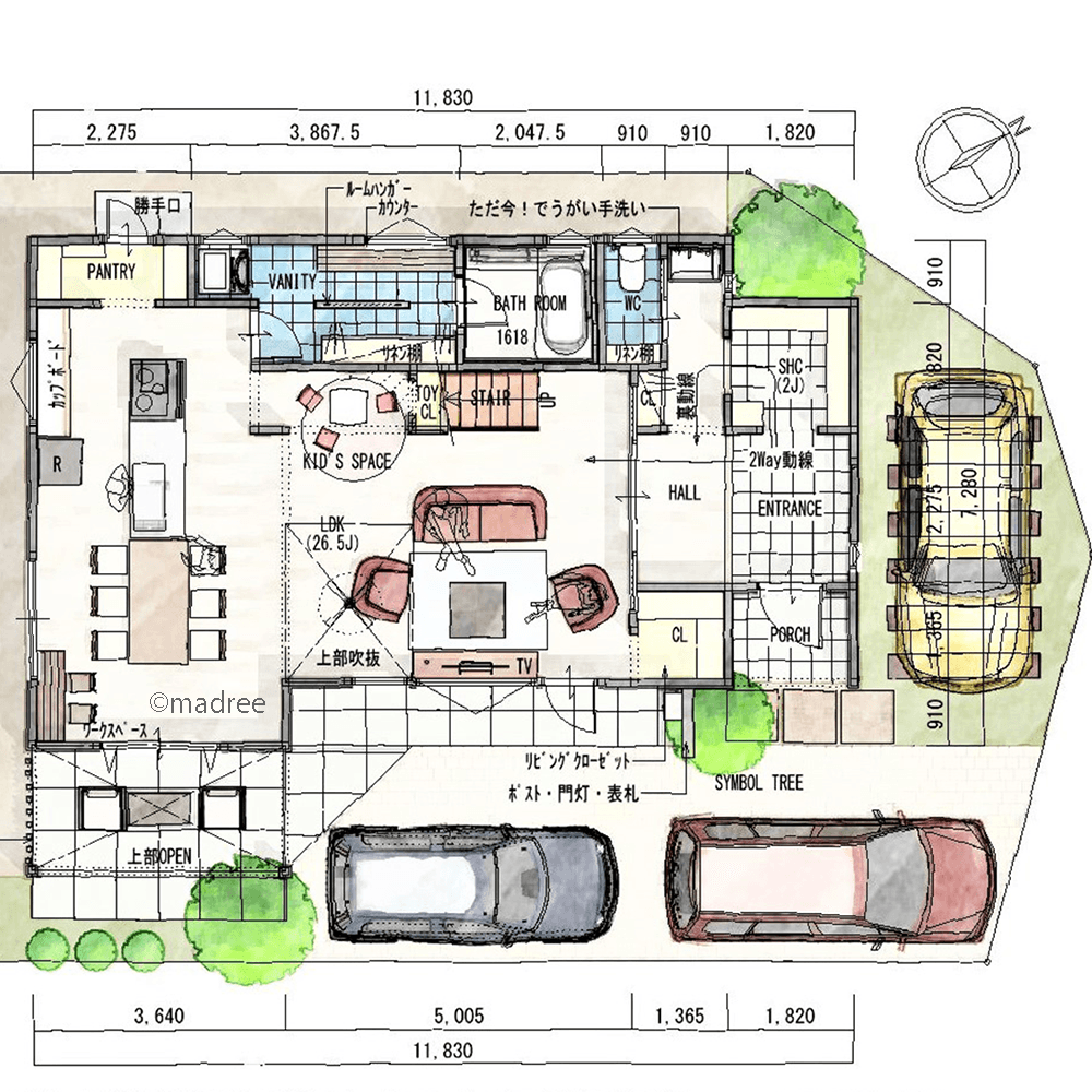 エントランスから広がる開放感、フレキシブルな引き込み戸が生みだす抜け感ある注文住宅