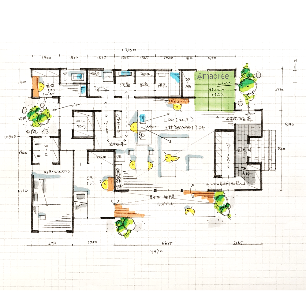 窓の景色にホッと一息、各部屋から四季と緑を楽しめる平屋