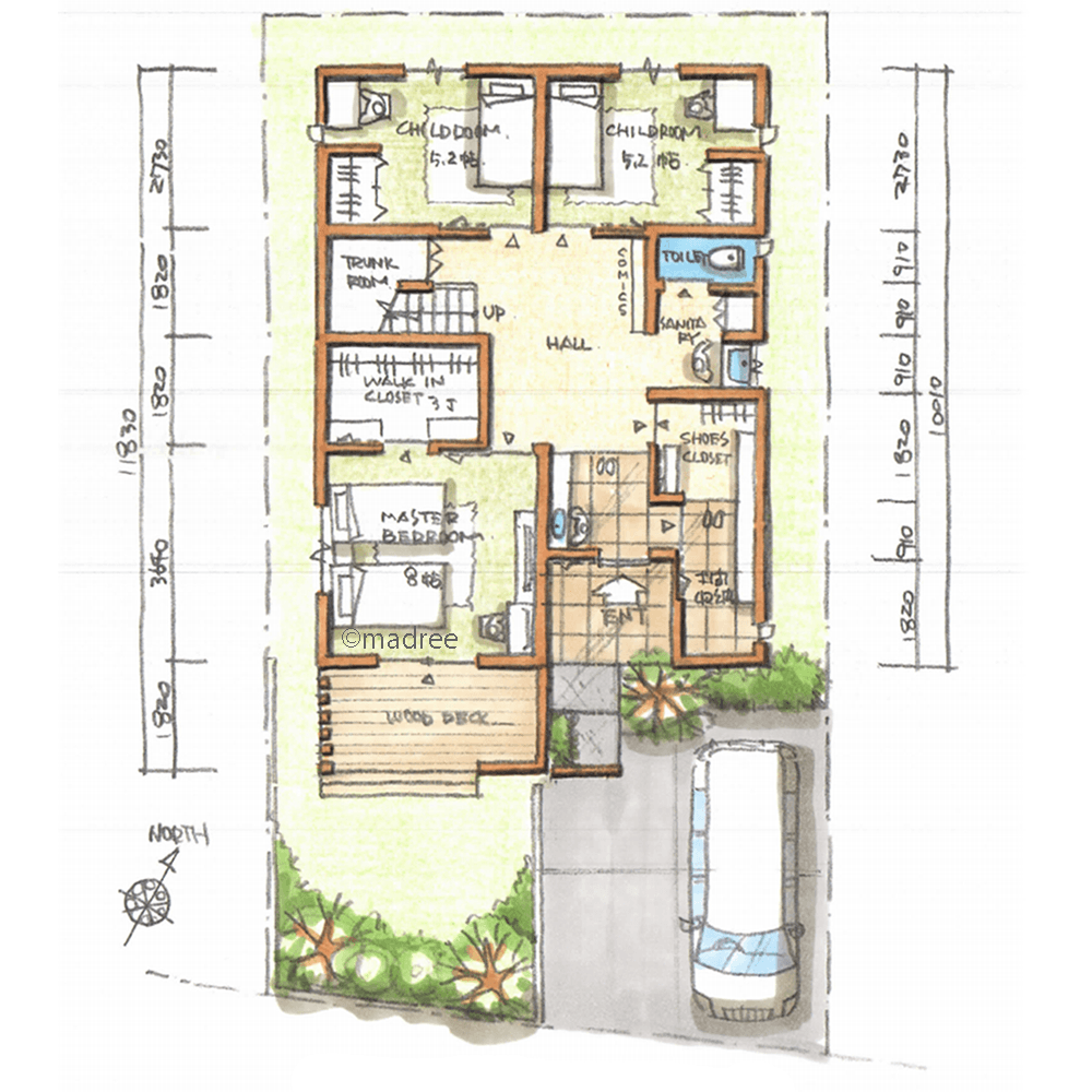 在宅ワーク中でもチラッと家族を確認、2階リビングに併設したワークスペースのある家