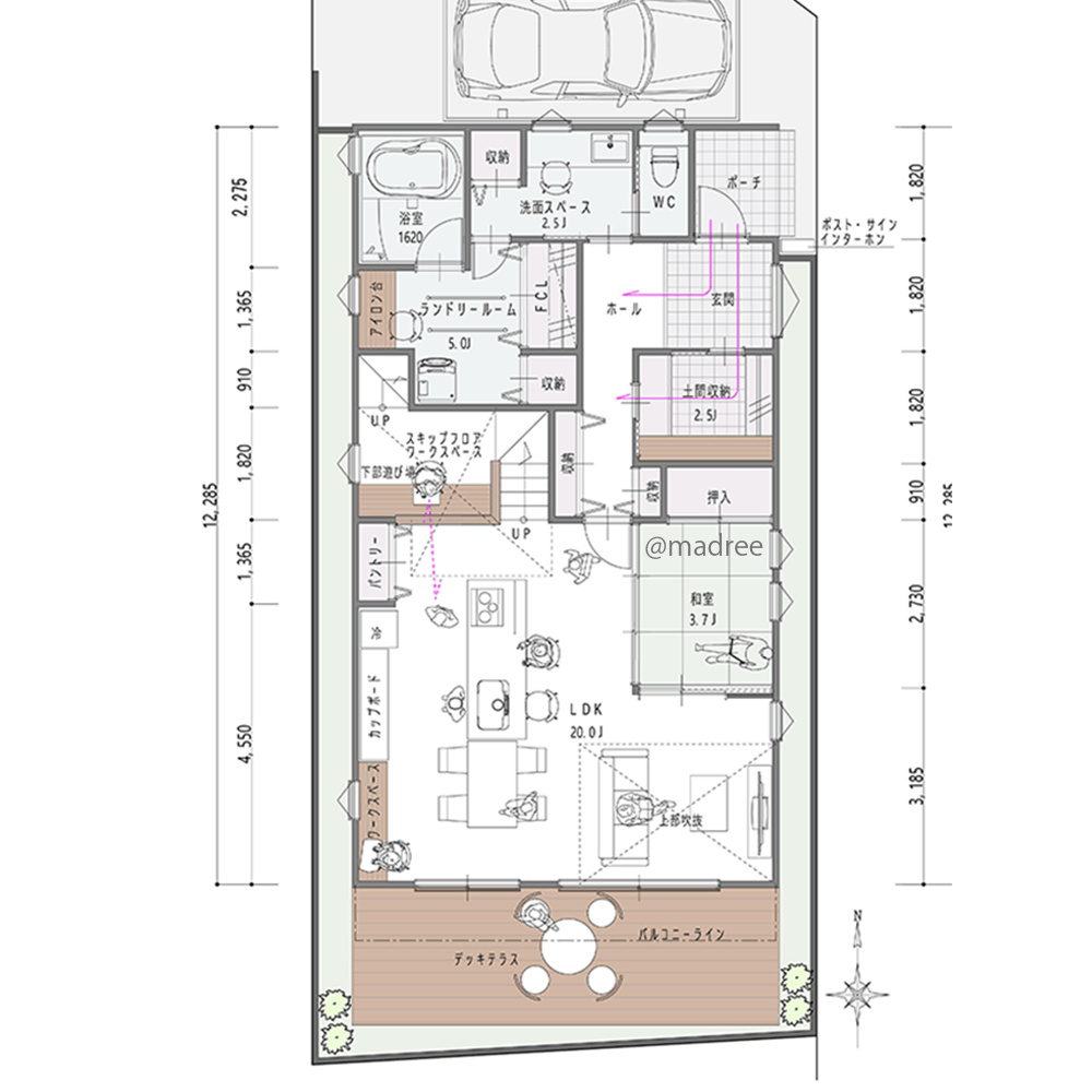 成長に合わせた楽しむ空間、公園のように過ごすフリースペースのある家