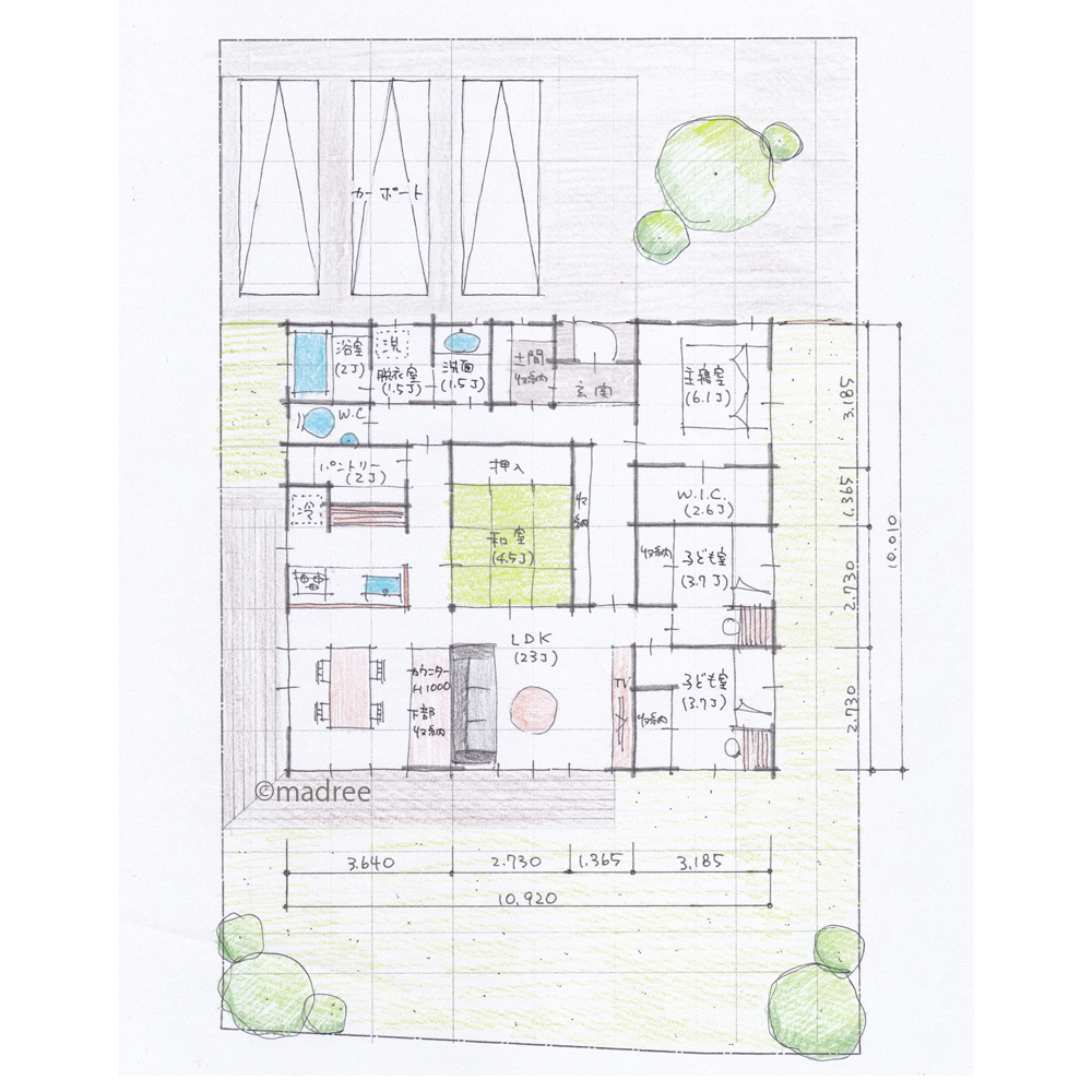 回遊動線でテキパキ家事、各所に収納工夫ある平屋