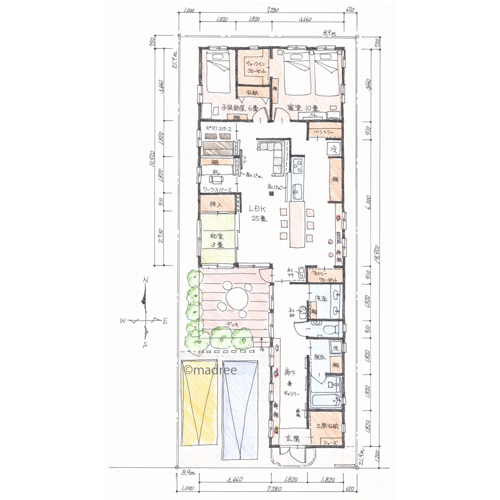 玄関をおしゃれに飾る、ギャラリー廊下でインテリア楽しむ平屋