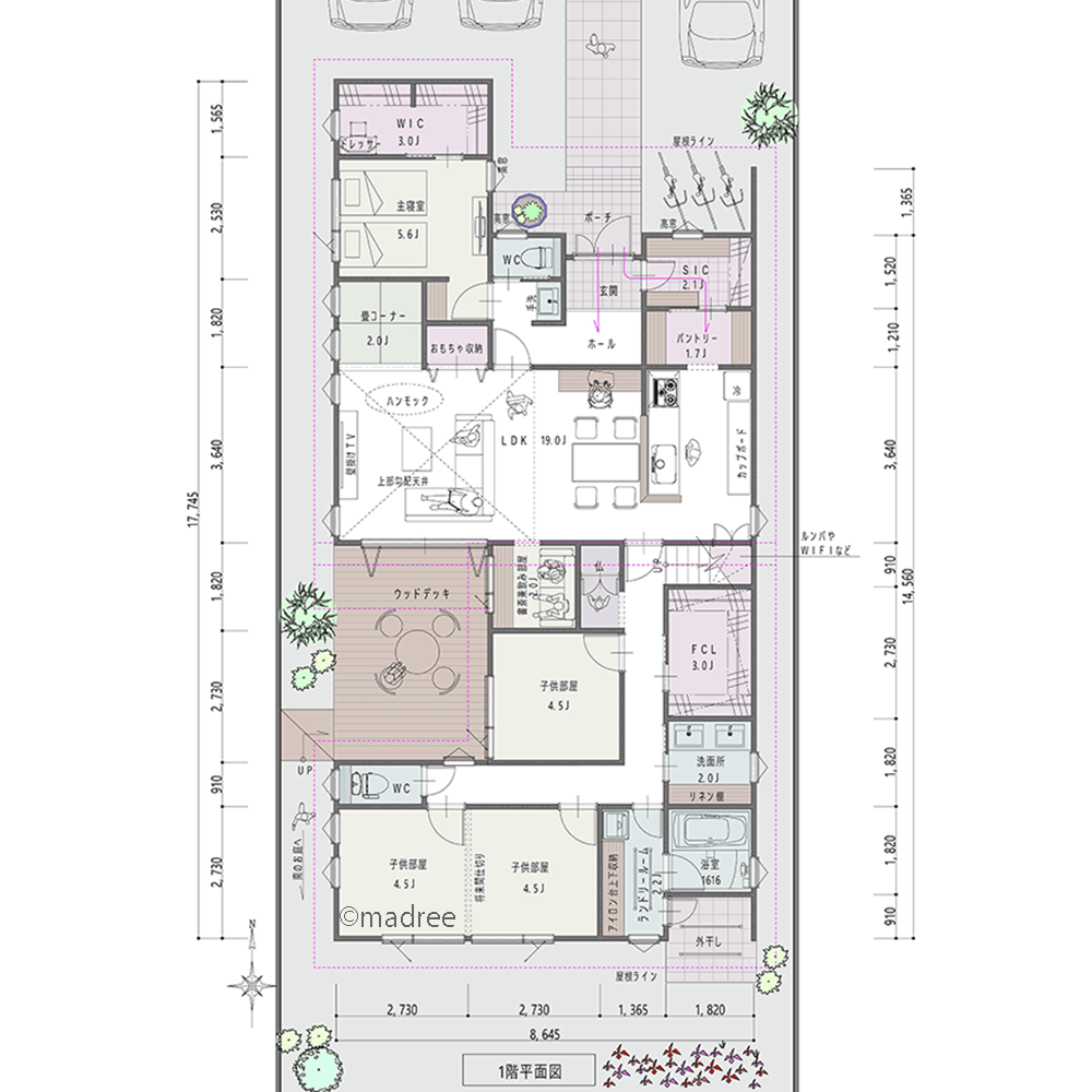 書斎が夜はオシャレな家飲みスペースに、家族の繋がり感じるリビング中心の平屋