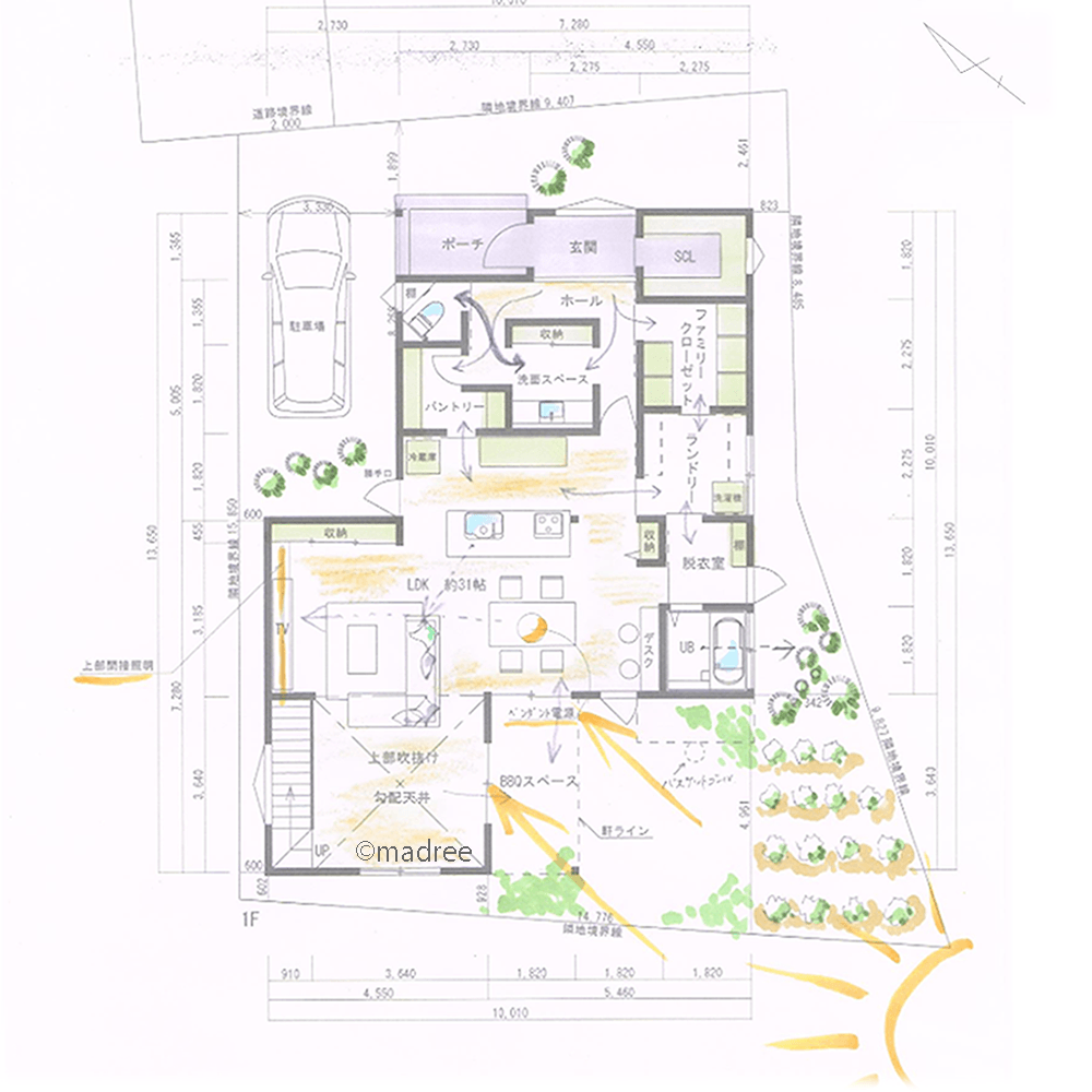 採光LDKでゆったりな家時間、目的別の帰宅後動線が家事をグンと楽にする家