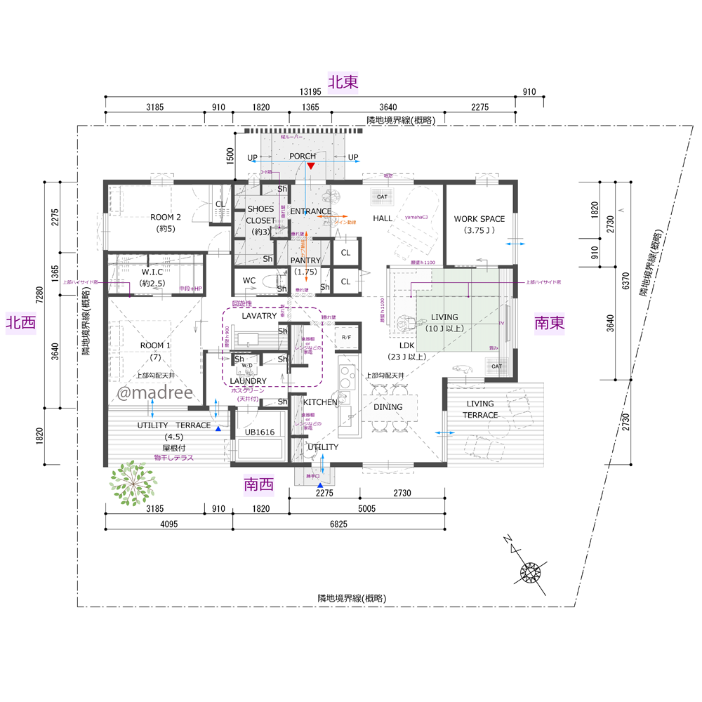 アウトドアリビングで特別な時を、趣味を楽しむ終の住処の平屋