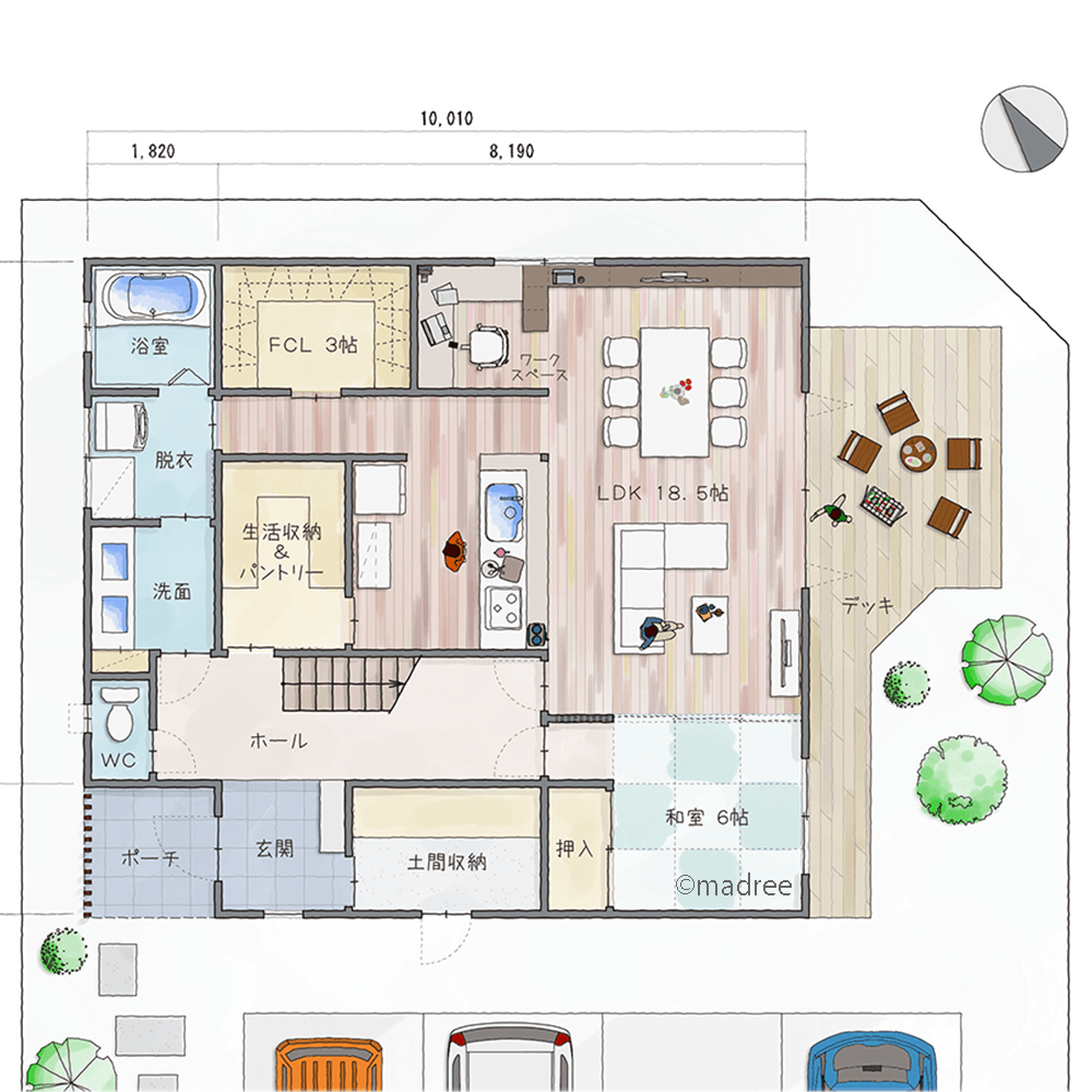 ダイナミックな玄関でゲストをお出迎え、四方八方から光が溢れるアウトドアリビングの家