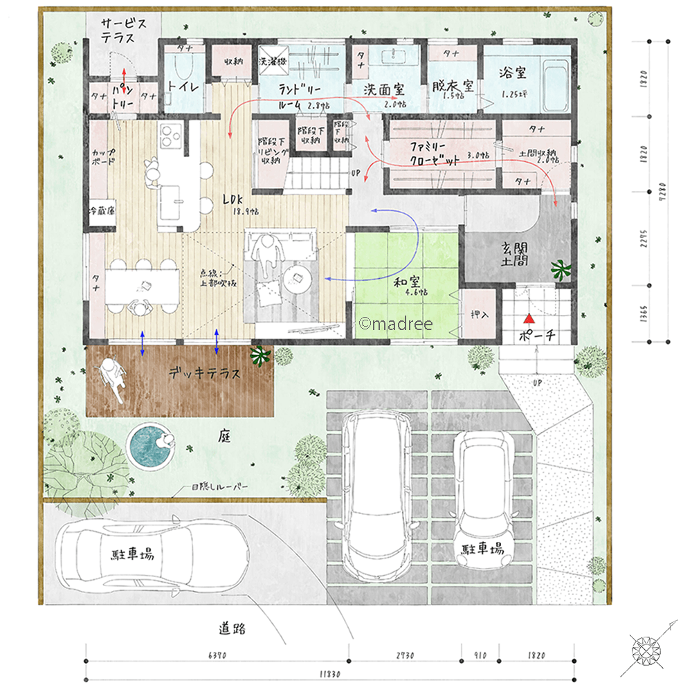 玄関から自然に整う帰宅動線、ウォークスルー収納で着替えも荷下ろしも楽々な注文住宅