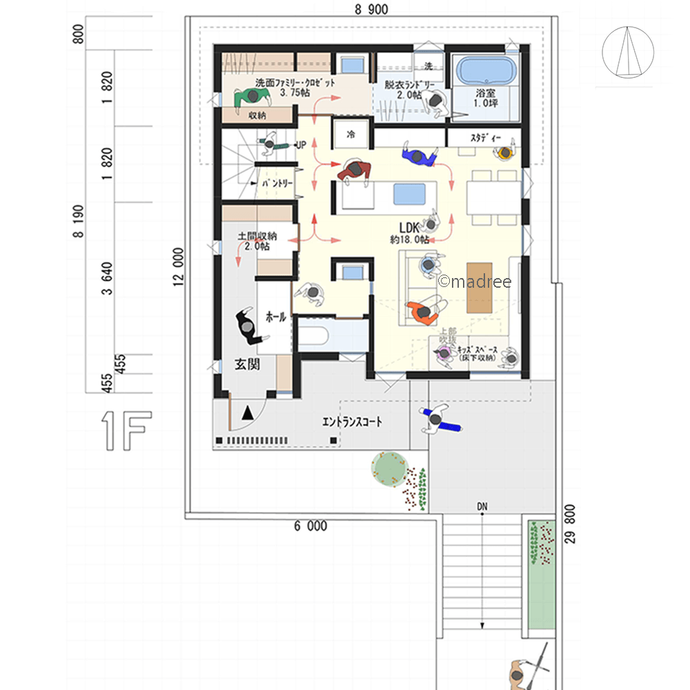 少し奥まった静かな生活環境、吹抜と天窓で自然の採光を取り入れた旗竿地の家