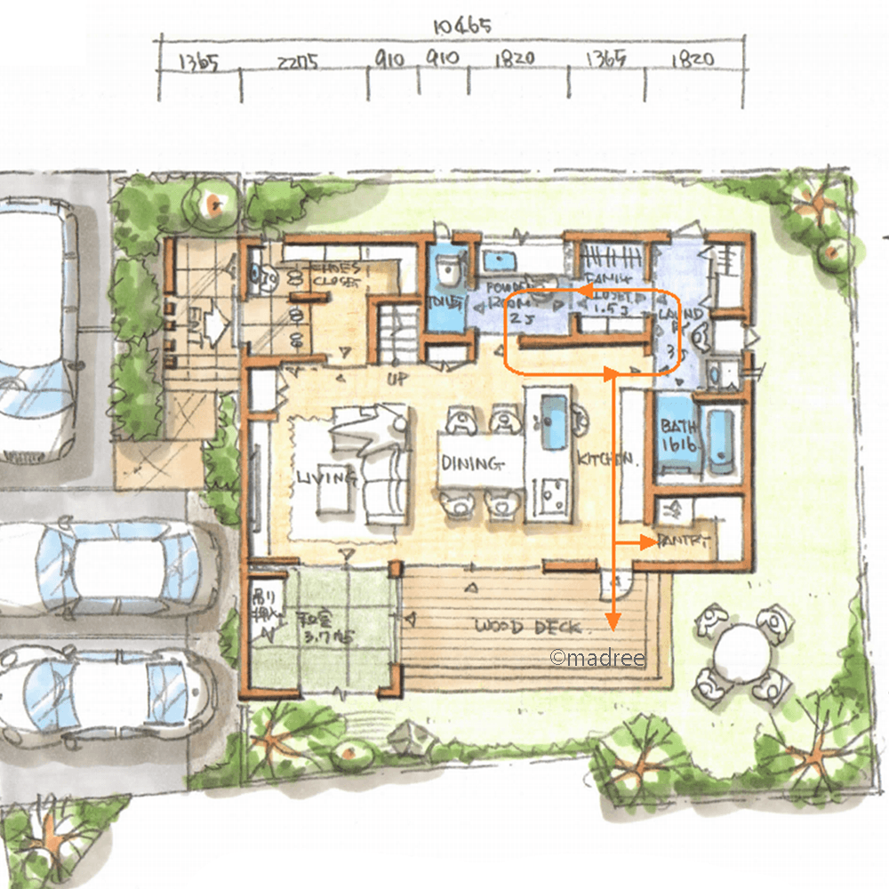 コンパクト家事で休日のんびり過ごす、アウトドアリビングで余暇楽しむ家