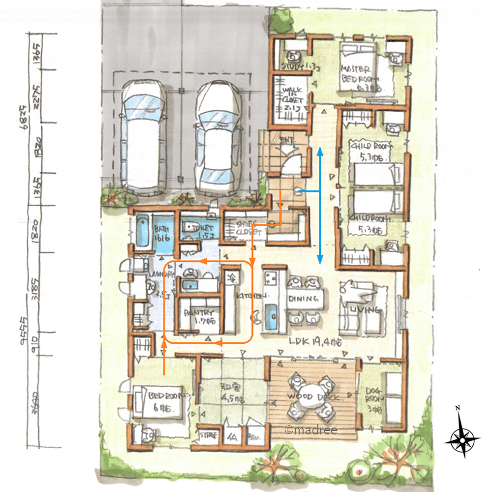 犬アレルギーの子どもと愛犬の共存生活、庭の緑を感じるLDKと犬部屋のある二世帯住宅
