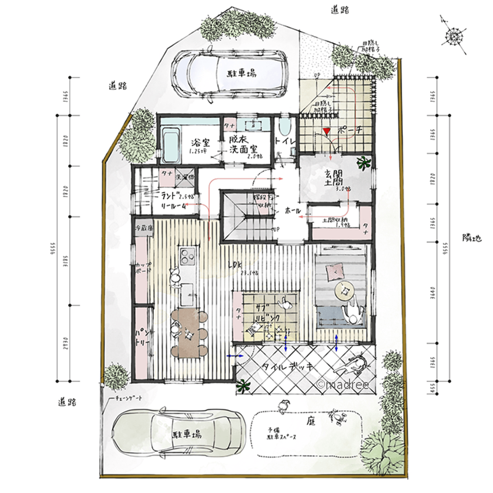 コミュニケーションを取りやすい空間の繋がり、キッチンから安心して家族を見守る家