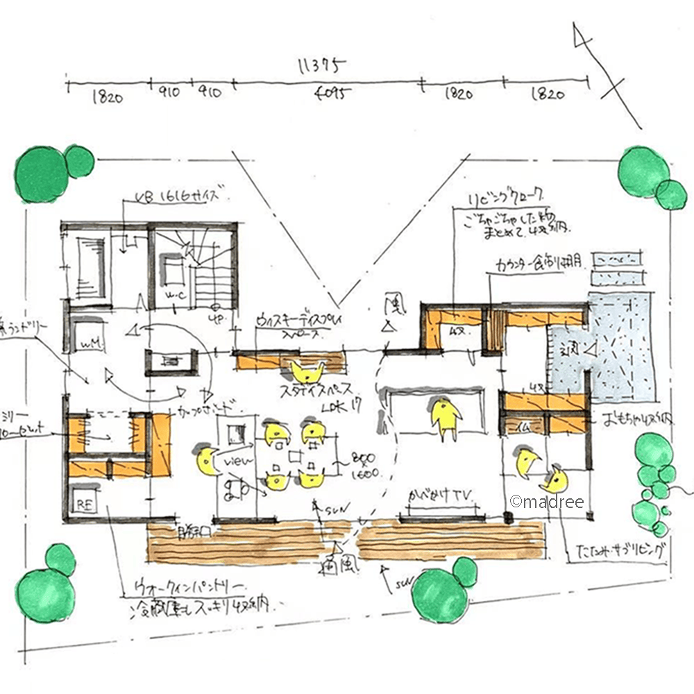 縦長LDKに沿うデッキで屋内外を自由に回遊、コンパクトさを感じない抜け感のある家