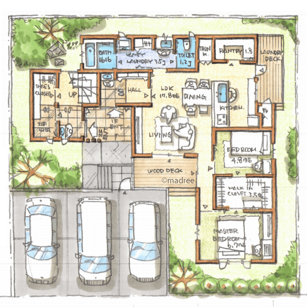 木々に囲まれ季節の移ろい感じる、豊かな心を育む完全分離の二世帯住宅