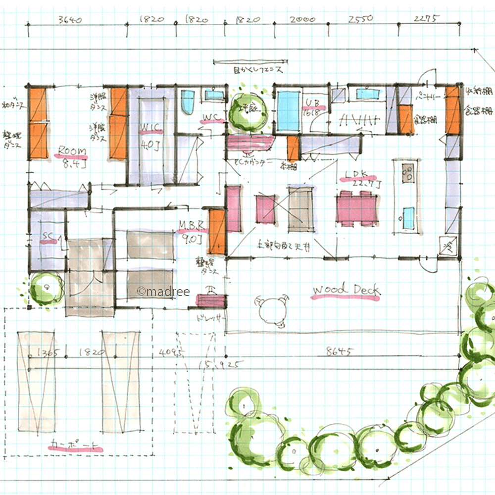 気持ち良く過ごせる癒しの在宅ワークスペース、坪庭の緑でリフレッシュできる平屋