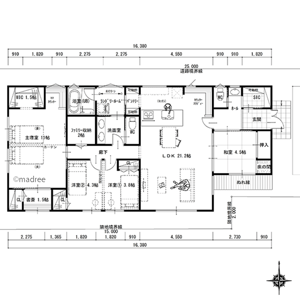 キッチンから家族を見守れる、陽だまりリビングのあたたかな家