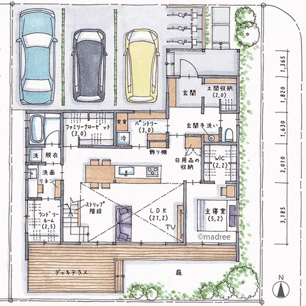 人目の気になる角地でも安心して過ごせる、明るく開放的なLDKが主役になる家