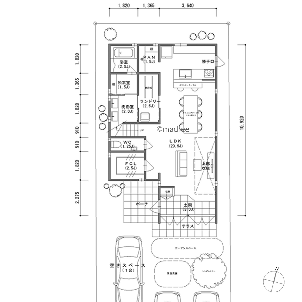 繋がる玄関土間でホームパーティー対応、LDKから庭までが一体空間になる家