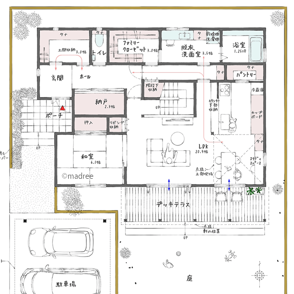 アウトドア用品の収納は玄関が◎！土間と納戸で玄関先がスッキリ片付く家