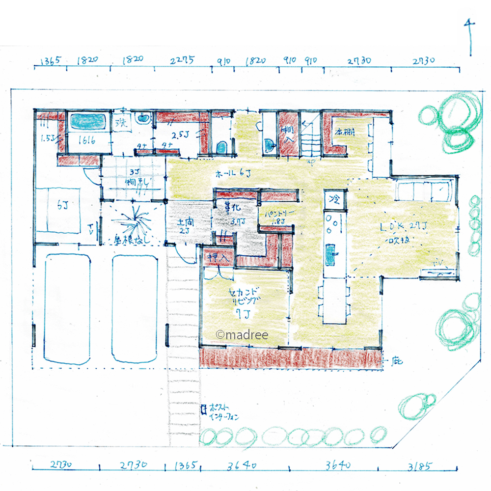 朝日で気持ち良い朝を迎える、大空間リビングに人が集うほぼ平屋の家