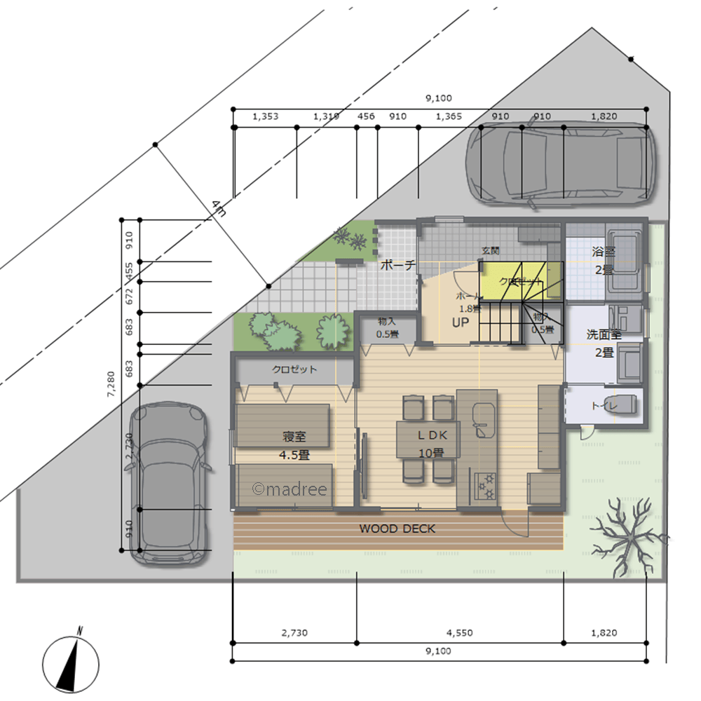生活音を気にせずストレスフリーに過ごす、三角変形地の3階建て二世帯住宅