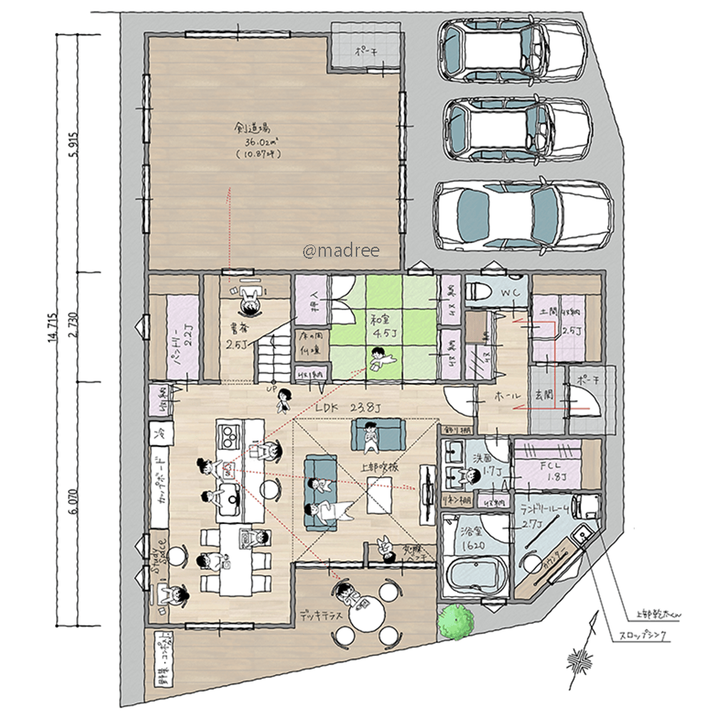 気兼ねせず自宅で稽古に打ち込める、明るく開放的な剣道場のある家