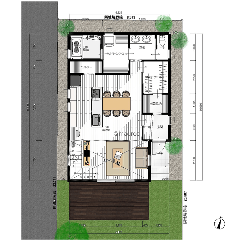 キレイをキープする帰宅動線、いつでも人を呼べるアウトドアリビングの家