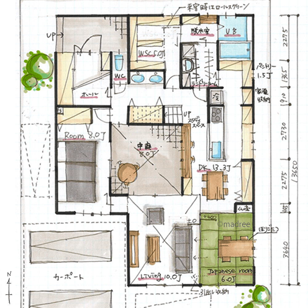 キッチン周辺に家事動線を集約、有意義な休日過ごすプライベート中庭ある家