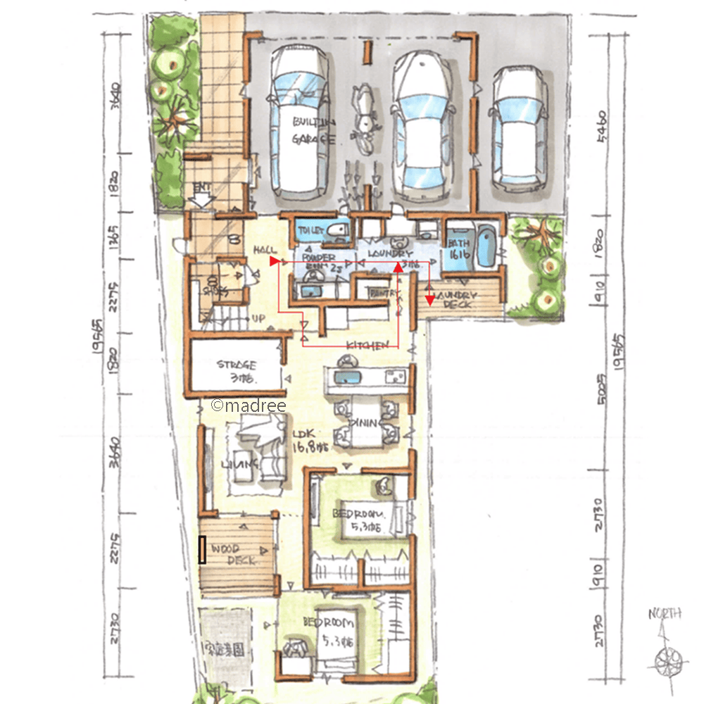 ひとり時間と家族時間それぞれ楽しむ、身近に外空間感じる二世帯住宅