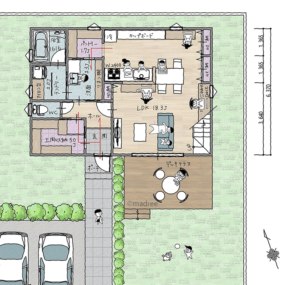 個々時間も過ごせる充実リビングと、アウトドア楽しむ囲まれた庭のある家