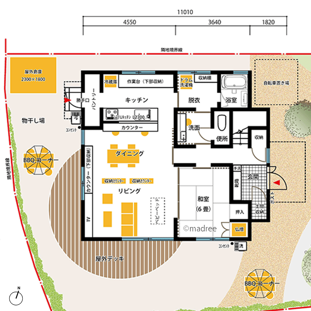 フレキシブルな和室で子育てから介護まで、休日のワクワク感高める曲線デッキの家